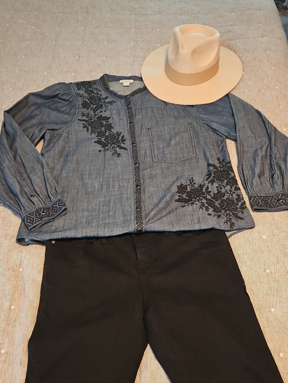 Sundance Blue Chambray Embroidered Button-Down Top